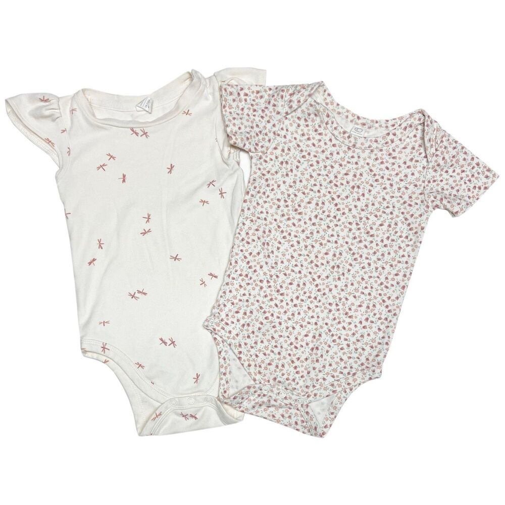 2 Colored Organics Short Sleeve Bodysuits Size 18-24 Months Dragonflies Floral